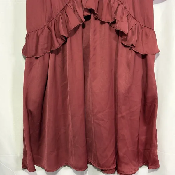Old Navy Women’s Satin Ruffle Mini Dress Medium Burgundy Romantic Feminine Fairy - Image 5