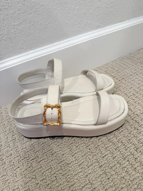 SCHUTZ Wavy‎ Flatform Ankle Strap Buckle Platform Sandals in Cream size 8 - Image 7
