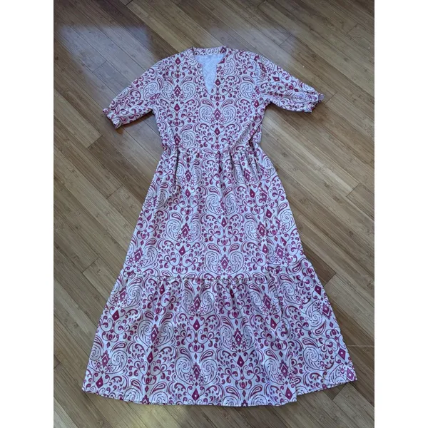 Pink/Fushia Maxi long dress with ruffles on sleeves - Image 3