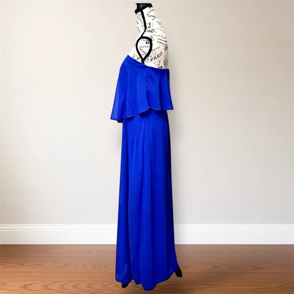 City‎ Triangles Blue Maxi Dress Strapless Chiffon Ruffle Formal Homecoming - Image 6