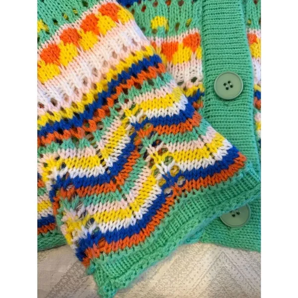 Multicolor Striped Open Knit Cardigan Bell Sleeve Boho Lightweight Small - Image 3