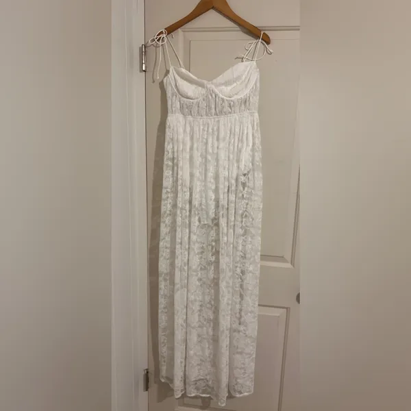 For Love & Lemons $260 Lorena Dress White Maxi Floral Bridal Lace Fairy Ethereal - Image 6