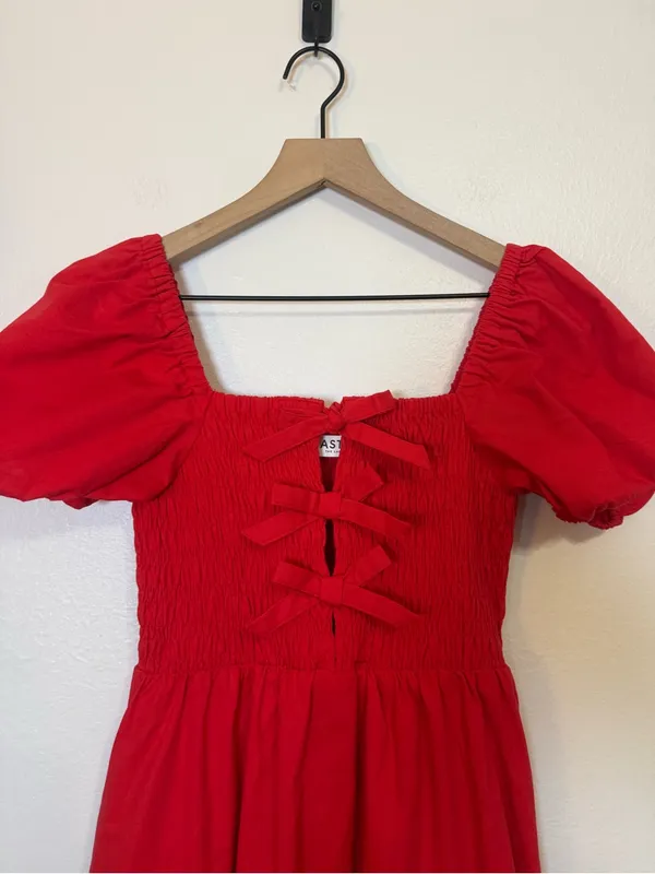 Astr The Label Bow Detail Smock Bodice Cotton Blend Dress - Image 3