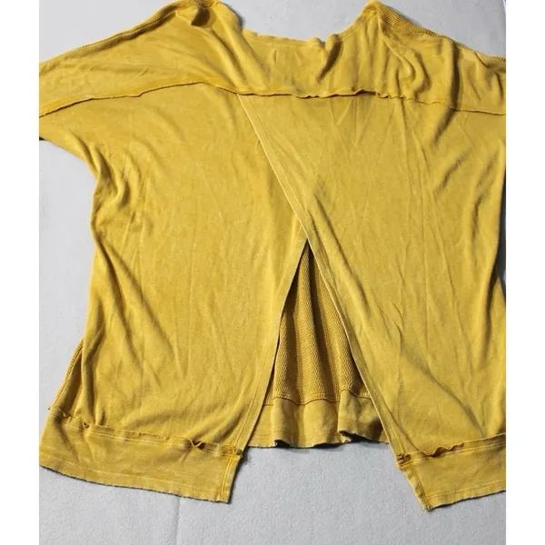 M.‎ Rena Waffle Knit Top Womens Large Yellow V-Neck Pleated Thermal Boho S4945A - Image 6