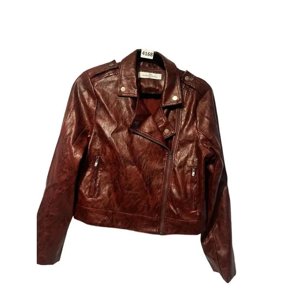 Wild Fern size medium distressed faux leather red Moto jacket - Image 3