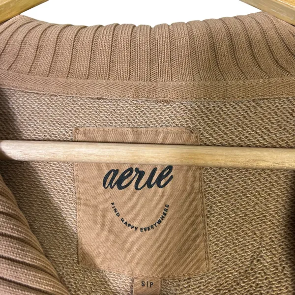 Aerie Oversized Collared Quarter Zip Sweatshirt Size S Brown Ribbed Collar Cozy - Image 5