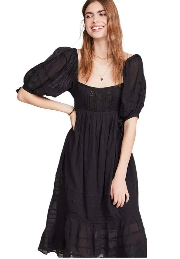 Free People Lets Be Friends Midi Black Dress Size Medium - Image 7