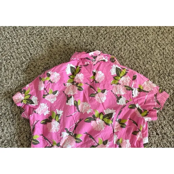 Rider Women's Pink Floral Short Sleeve‎ Button Down Blouse Size Medium - Image 9