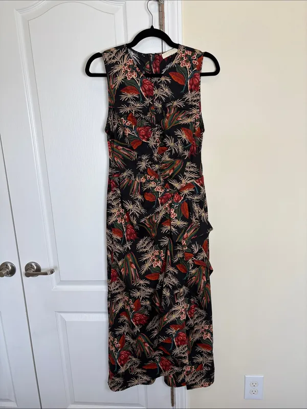 Ulla Johnson Edlyn Anthurium Floral Ruched Sleeveless Midi Dress Cotton Sz 6 - Image 3