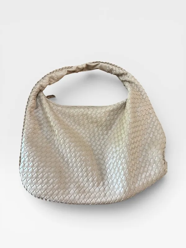Urban Expression Woven Hobo Shoulder Bag Taupe Vegan Leather Slouchy Oversized - Image 2
