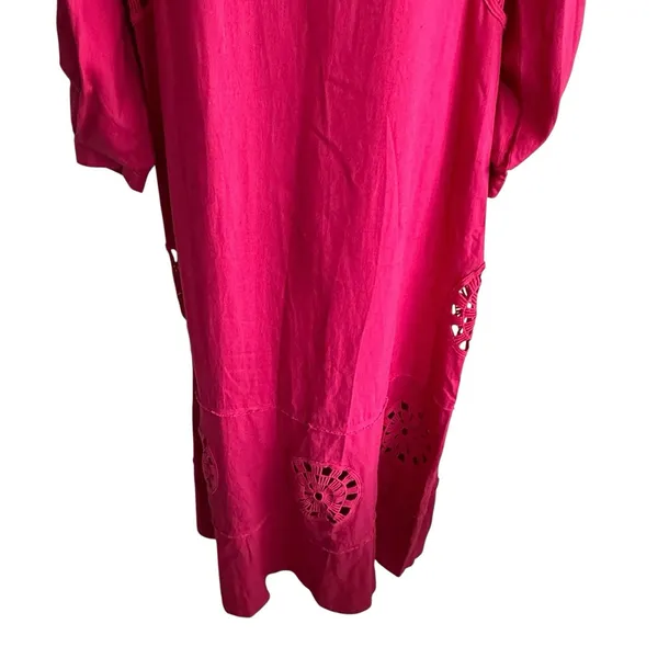Young Fabulous & Broke Cape Code Pink Linen Maxi Dress M Eyelet Crochet Caftan - Image 6