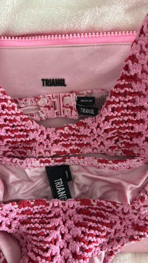 Triangl pink and red crochet bikini - Image 2
