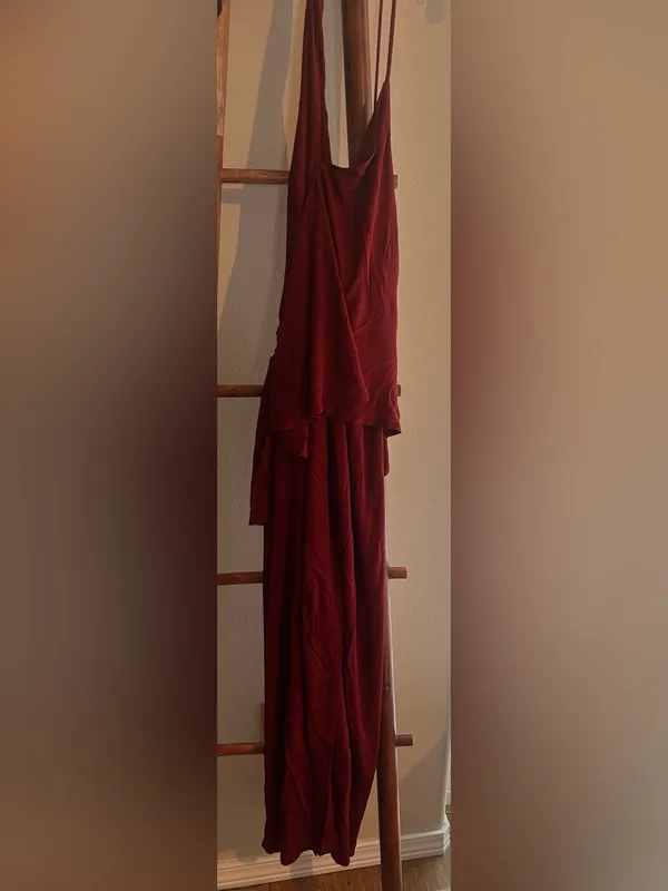 REISS Xena Halterneck Draped Maxi Dress Size UK 10/US 6 $345 Burgundy - Image 6