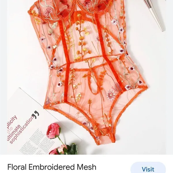 one piece orange sheer mesh Nighty! New Size L - Image 10