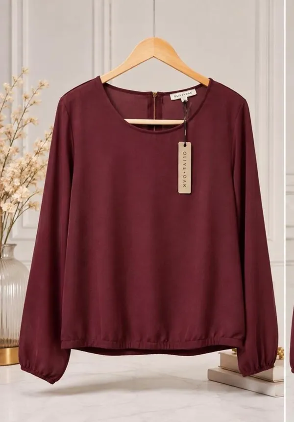 ✨ NWT Olive + Oak Iced Plum Long Sleeve Blouse Top Elastic Hem Back Zip (Size L) ✨ - Image 3