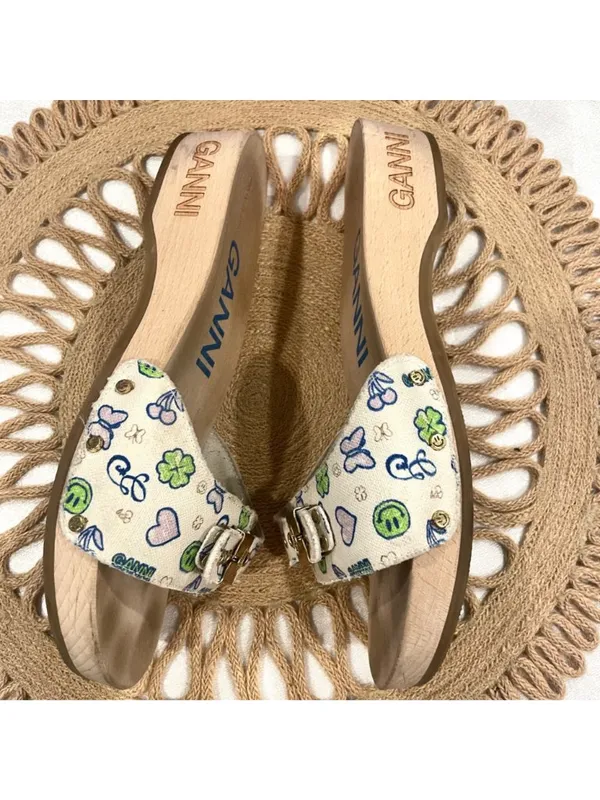 Dr Scholl's x Ganni Slide White Printed Sandals Size 9 Retro - Image 3