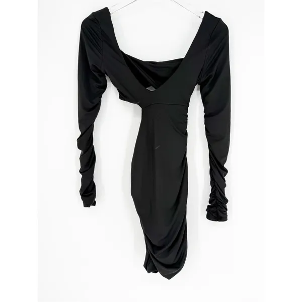 Oh Polly Long Sleeve Ruched Cut Out‎ Mini Dress Women's 2 Black Bodycon - Image 3