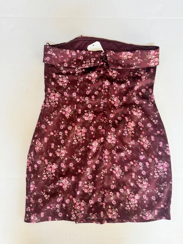 NWT Altar’d State Analissy Burgundy Satin Floral Strapless Mini Dress sz L Large - Image 8
