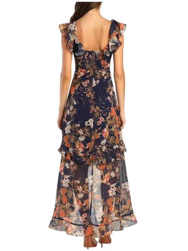 Lulu's Stunning Favorite Navy Floral High-Low Ruffle V-Neck Dress LARGE - Image 2
