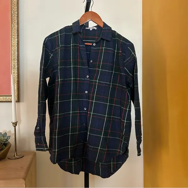 Madewell Flannel Oversized Ex-Boyfriend Shirt in Dark‎ Plaid 100% Cotton Size XS - Image 3