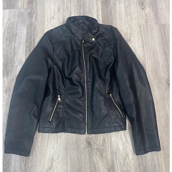 Cisono Black Faux Leather Moto Jacket Womens Size XL Zip Up Mandarin‎ Collar NWT - Image 2