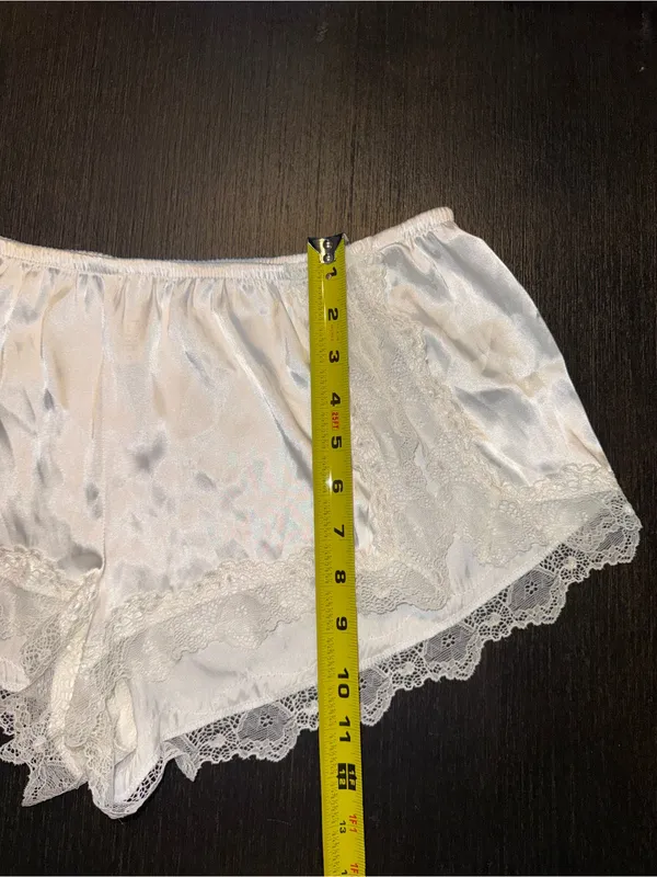 White Satin and Lace Tap Shorts French Knickers Shorts - Image 3