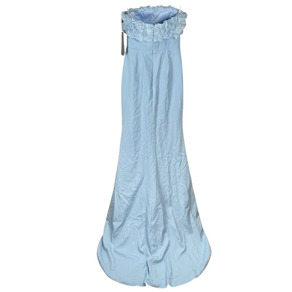 NEW Cocomelody Formal Gown Womens 2? Ice Blue Rosette Strapless Maxi Train Prom - Image 5
