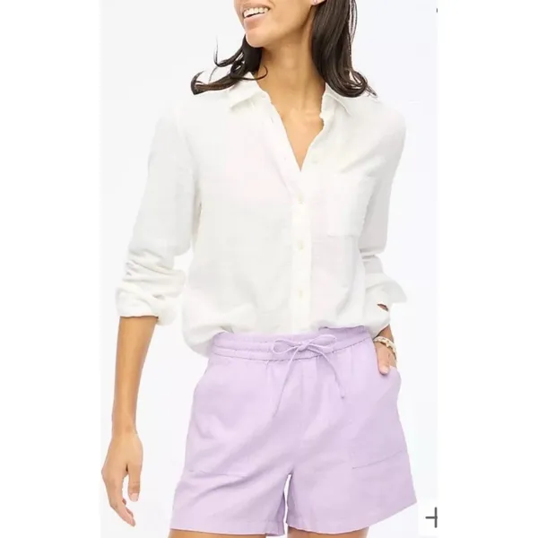 J. Crew Linen Blend Drawstring Shorts in Lavender Pockets Size Large‎ - Image 3