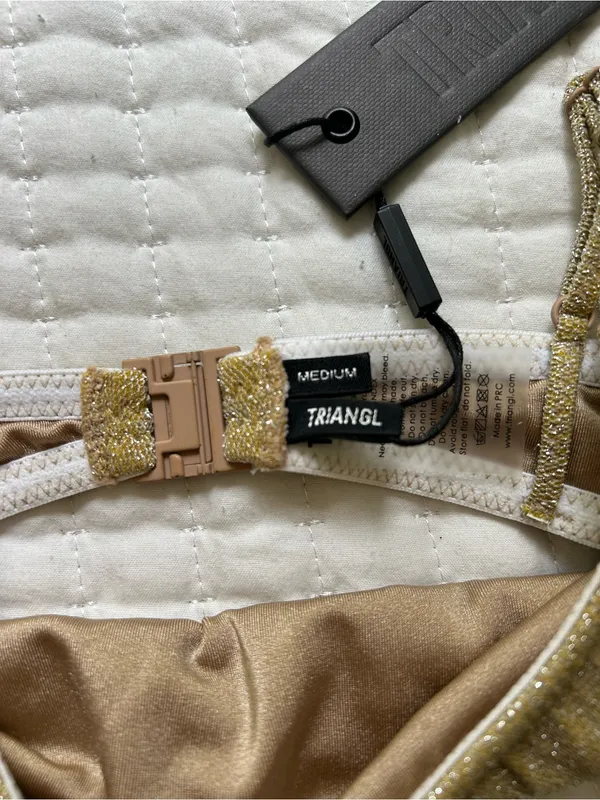 NWT Triangl Gold Shimmer Bikini Set Size Medium - Image 5