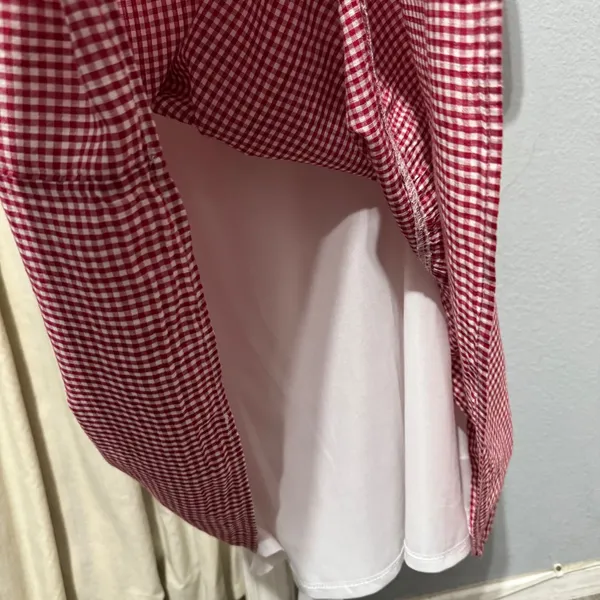 Old Navy Cotton Blend Dress S Red Gingham Smocked Off Shoulder Tiered Midi Dress - Image 10