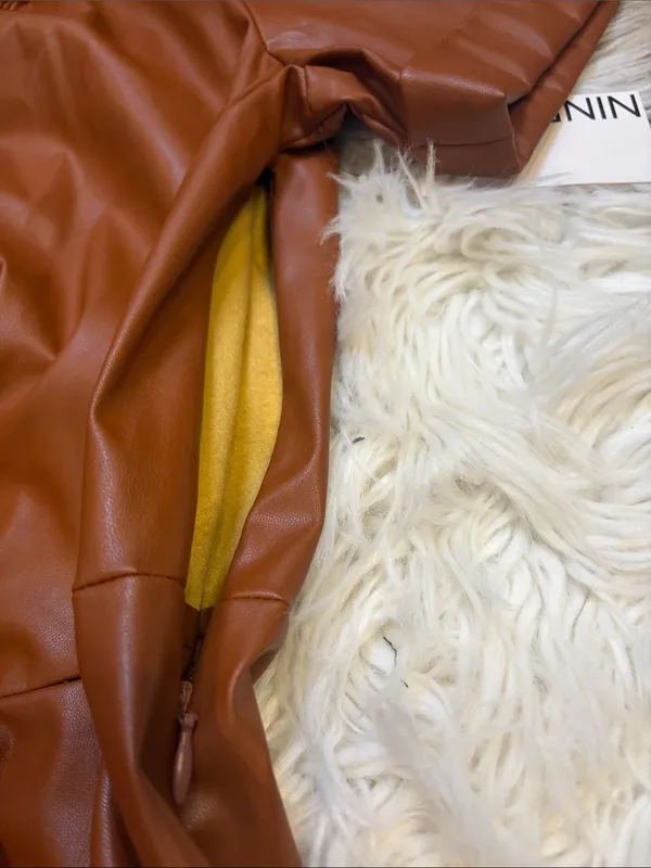 NWT Nine West faux leather wrap dress maple brown M *flaw* - Image 8