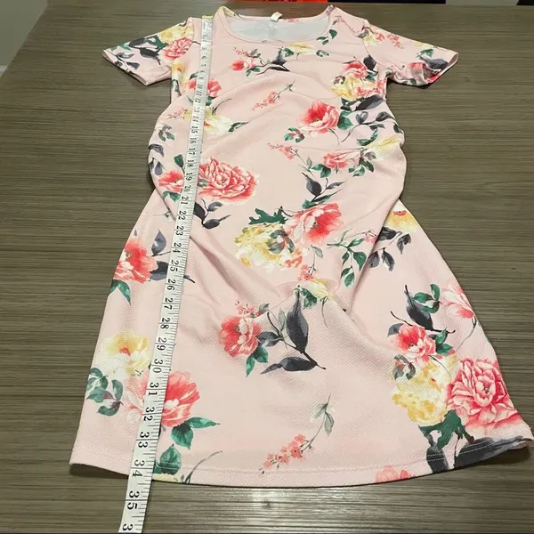 PinkBlush Pink Floral‎ Fitted Ruched Short Sleeve Maternity Dress Size S - Image 11
