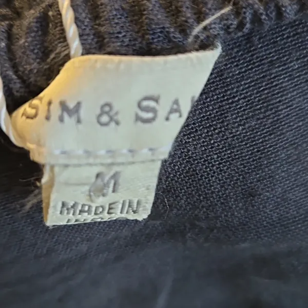 NEW SIM & SAM Linen Blend Navy w/White Trim Tiered Midi Dress M - Image 13