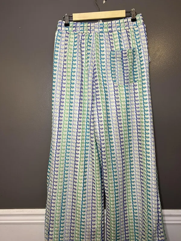 MUSERO Pants Womens Large Multicolor Crochet Wide Leg Ankle Elastic Waist - Image 7