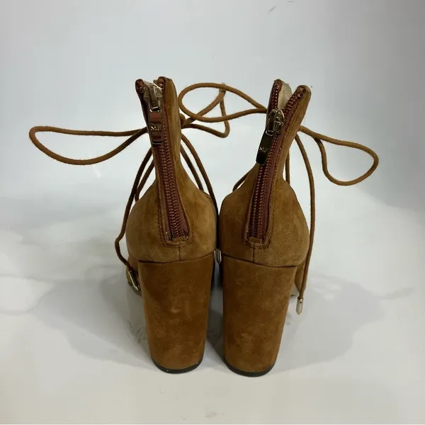 Marc Fisher Stevee lace up heels block heels‎ caramel size 7.5 trendy dressy - Image 4