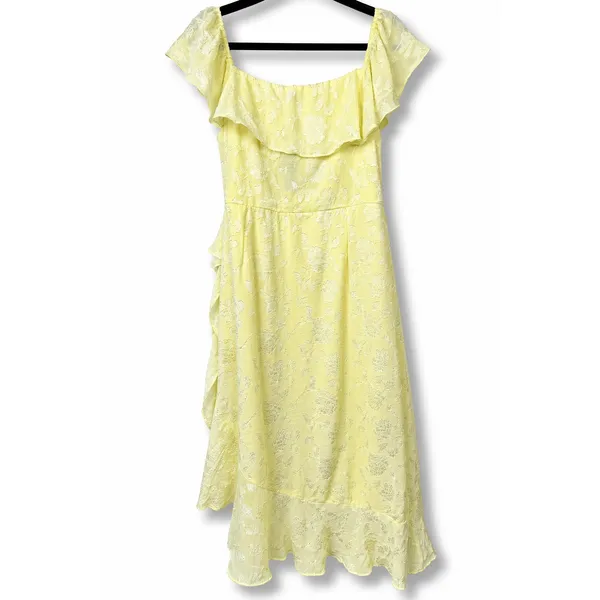 NEW Lulus Pretty Perfect Yellow Burnout Floral Off-the-Shoulder Midi Dress XXL - Image 7