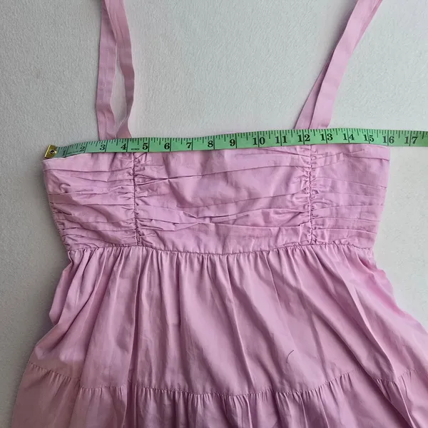 Zara Pink Poplin Cotton Ruched Tiered Maxi Dress Smocked Back Womens Size Medium - Image 6