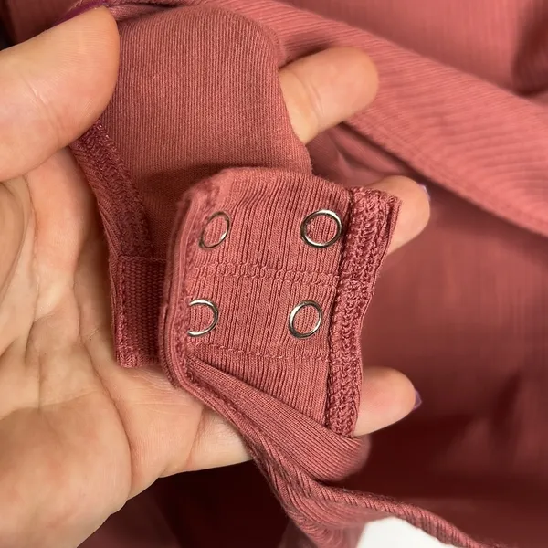 Mauve Ribbed Knit Square Neck Long Sleeve Bodysuit - Image 8