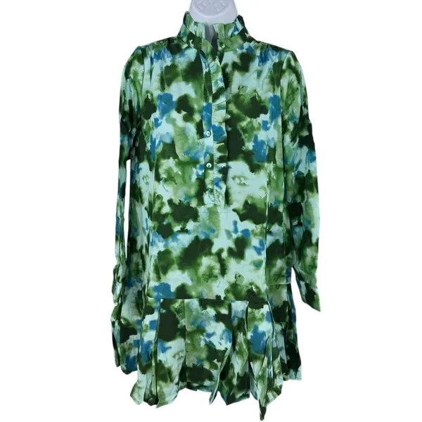 Tuckernuck Deep Lagoon Tate Mini Dress XS NWT Green Blue Floral Shirt Dress - Image 8