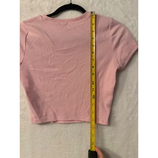 Garage‎ Pink Ribbed Short Sleeve Cropped Baby Tee Size Medium Crew Neck Top - Image 6