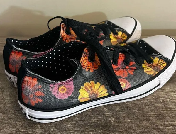 Converse All Star Lace Up Sneakers Shoes Floral Canvas Polka Dots Women’s Sz 10 - Image 2