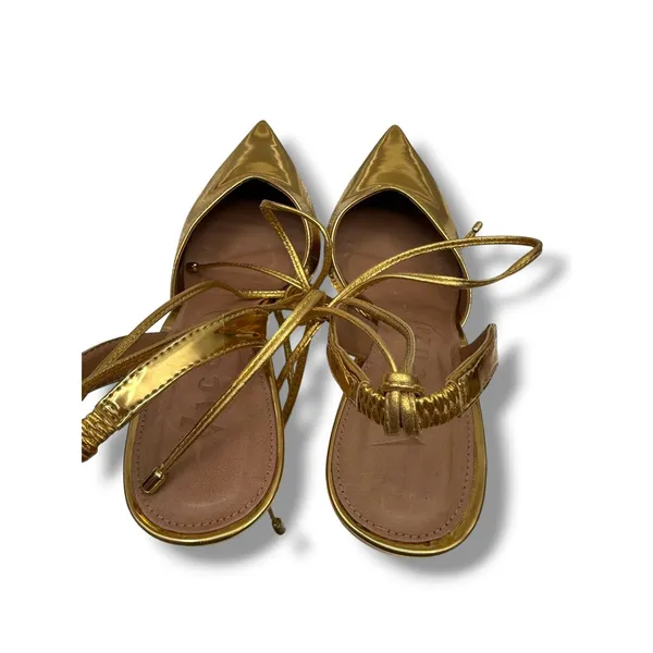 Vicenza Gold Metallic Sculptural Heel Pumps 39‎ Lace Up Pointed Toe Statement - Image 8
