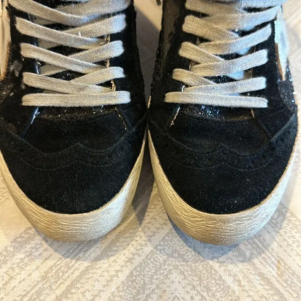 Golden Goose Mid Star Black Glitter and Silver Star Sneakers - Size 37 - Image 2