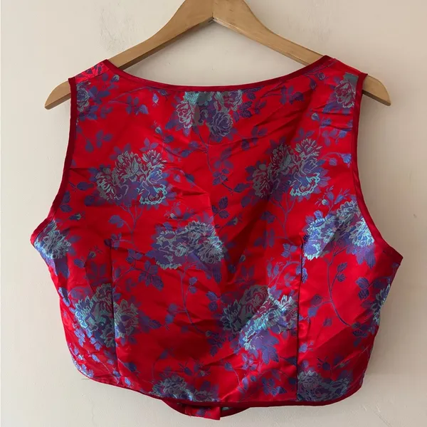 NWOT PrettyLittleThing Red and Blue‎ Satin Oriental Zip Front Corset Crop Top - Image 7