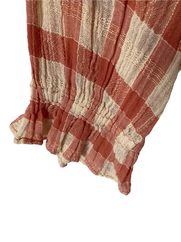 Free People NWTs Honey Grove Plaid Boho Embroidered Blouse size small Rust Cream - Image 5
