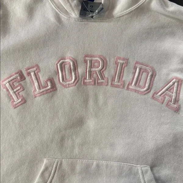 Women’s White Embroidered FLORIDA College Drawstring Hoodie Size S NEW - Image 7