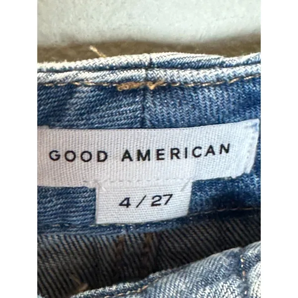 Good American Denim Shorts Womens 4/27 Blue Raw Hem Distressed GNIC0235T - Image 7