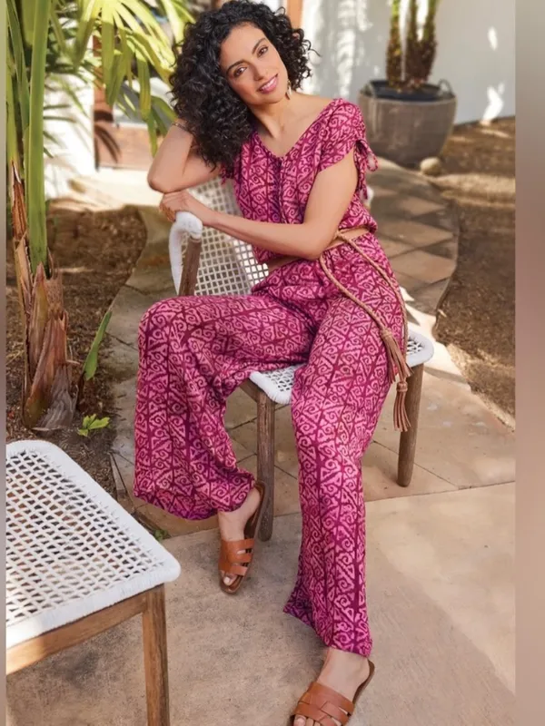 Soft Surroundings Poppy Wide Leg Jumpsuit Rosella Pink Fuchsia Boho Coastal - Image 4