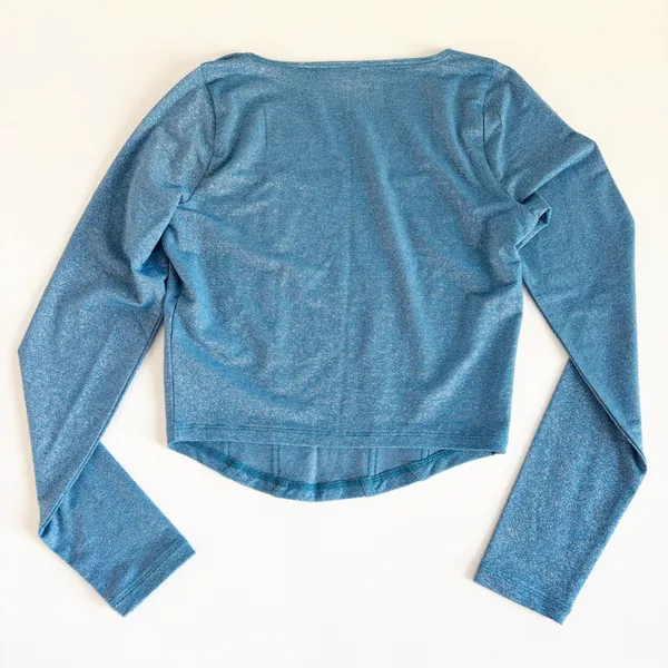 Hollister Womens Blue Metallic Shimmer Corset Seam Y2K Glam Long Sleeve Top‎ M - Image 6