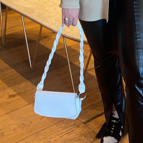 Nasty Gal MOVING SALE White Woven Twisted Handle Shoulder Bag - Image 3
